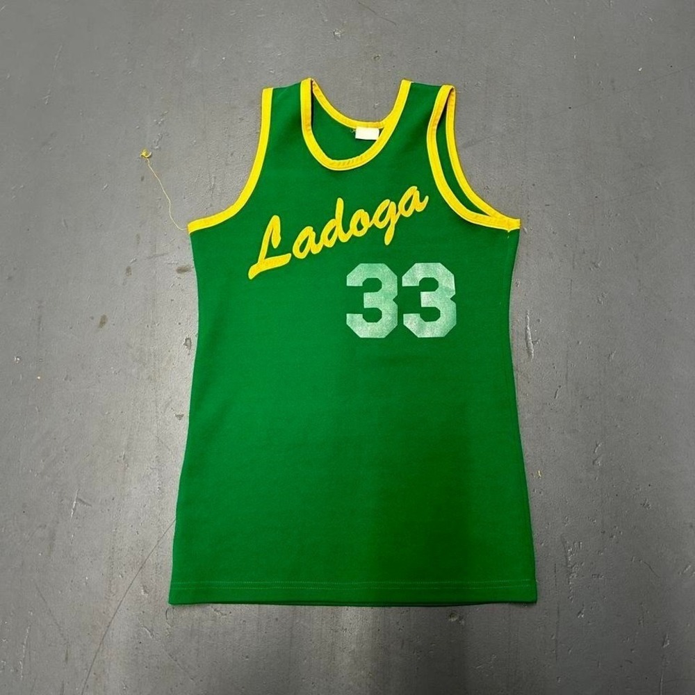 True vintage style 70s/80s green and yellow basketball jersey